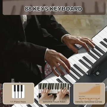 MSTNE Digital Piano 88 Key Weighted with Piano Bench, 88 Key Full Size Semi Weighted Keyboard Piano, Electronic Piano for Beginner,with Adjustable Stand,Carrying Case,Sustain Pedal,Headphone (Black)