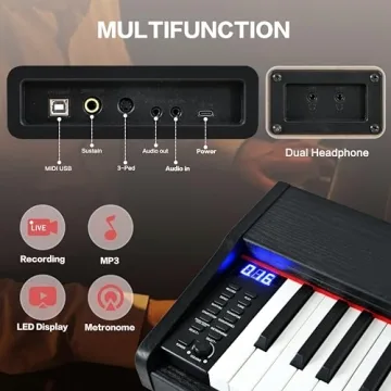 MSTNE Digital Piano 88 Key Weighted with Piano Bench, 88 Key Full Size Semi Weighted Keyboard Piano, Electronic Piano for Beginner,with Adjustable Stand,Carrying Case,Sustain Pedal,Headphone (Black)
