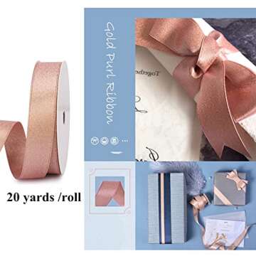 VIVIQUEN Double Faced Rose Gold Purl Ribbon,Luxury Glitter Ribbon 5/8 Inches x 20 Yards, Prefect for Gift Wrapping,Floral Arrangements,Wedding Decorations