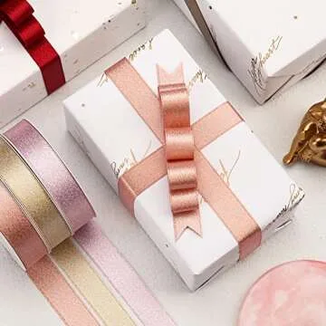 VIVIQUEN Double Faced Rose Gold Purl Ribbon,Luxury Glitter Ribbon 5/8 Inches x 20 Yards, Prefect for Gift Wrapping,Floral Arrangements,Wedding Decorations