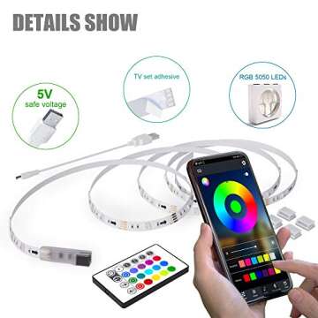 maylit Led Strip Lights, 8.2 ft Tv Led Backlight for 40-60 inch Tv Bluetooth Control Sync to Music, ...