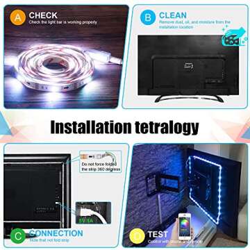 maylit Led Strip Lights, 8.2 ft Tv Led Backlight for 40-60 inch Tv Bluetooth Control Sync to Music, USB Bias Lighting Tv Led Lights Kit with Remote - RGB 5050 LEDs Color Lights for Room Bedroom