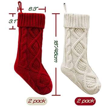 Yifanplus 4 Pack Christmas Stockings, 18 Inches Large Cable Knitted Stocking Decorations, Knit Stock...