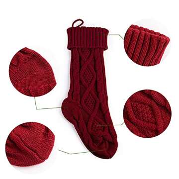 Yifanplus 4 Pack Christmas Stockings, 18 Inches Large Cable Knitted Stocking Decorations, Knit Stockings Kits Solid Color White Ivory Classic Decorations for Family Holiday Xmas Partydecor