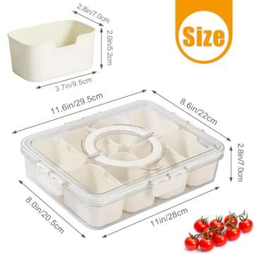 Snack Box Container，Divided Serving Tray with Lid and Handle Snackle Box Container, reusable leakp...