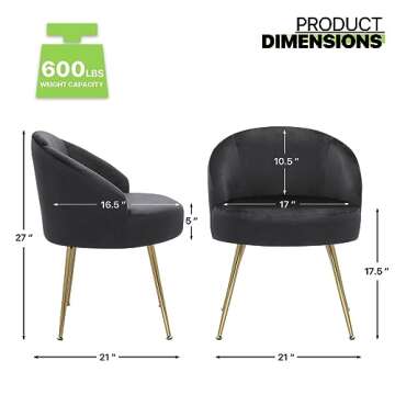 Magshion Black Vanity Chair No Wheels, Vanity Chair with Back and Metal Legs Velvet Accent Chair for...