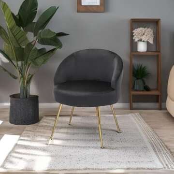 Magshion Black Vanity Chair No Wheels, Vanity Chair with Back and Metal Legs Velvet Accent Chair for Bedroom Living Room, Cute Girls Chair Makeup Chair Comfy Upholstered Chair