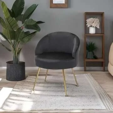 Magshion Black Vanity Chair No Wheels, Vanity Chair with Back and Metal Legs Velvet Accent Chair for Bedroom Living Room, Cute Girls Chair Makeup Chair Comfy Upholstered Chair