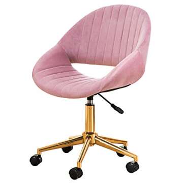 ovios Cute Desk Chair,Plush Velvet Office Chair for Home or Office,Modern,Comfortble,Nice Task Chair for Computer Desk. (Golden-Pink)