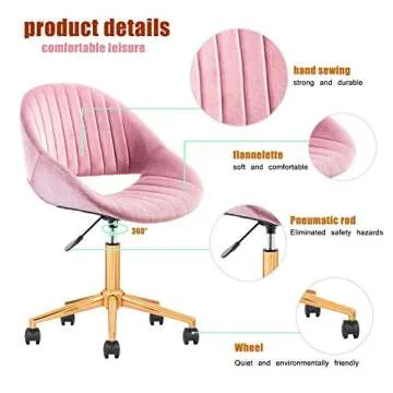 ovios Cute Desk Chair,Plush Velvet Office Chair for Home or Office,Modern,Comfortble,Nice Task Chair for Computer Desk. (Golden-Pink)