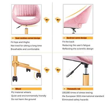 ovios Cute Desk Chair,Plush Velvet Office Chair for Home or Office,Modern,Comfortble,Nice Task Chair for Computer Desk. (Golden-Pink)