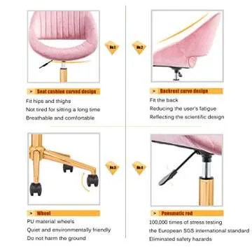 ovios Cute Desk Chair,Plush Velvet Office Chair for Home or Office,Modern,Comfortble,Nice Task Chair for Computer Desk. (Golden-Pink)