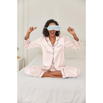 Ekouaer Women's Luxurious Satin Pajama Set in Pastel Pink