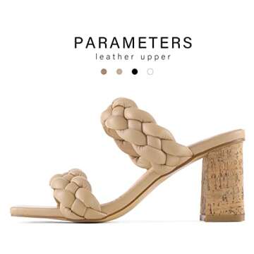 LACUONE Women's Braided Heels Square Open Toe Chunky High Heeled Sandals Double Woven Strap Slip-On Casual Shoes (9,Y-Khaki)