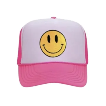 Smile Face Trucker Hat, Trendy Cute Preppy y2k Smile Yellow Emoji Patch Embroidered Adjustable Baseb...