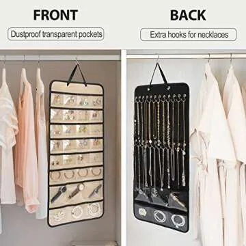 Lolalet Hanging Jewelry Organizer: Double-Sided, 24 Hooks & 36 Pockets for Easy Access