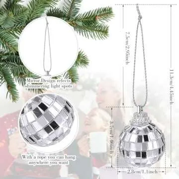 12 Pcs Christmas Disco Ball Hanging Ornaments, Glass Mirror Disco Ball Silver Mini Disco Ball Reflec...