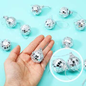 12 Pcs Christmas Disco Ball Hanging Ornaments, Glass Mirror Disco Ball Silver Mini Disco Ball Reflective Disco Ball Disco Party Supplies Christmas Tree Decorations 70s Theme Party (3cm/1.2 inch)