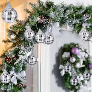 12 Pcs Christmas Disco Ball Hanging Ornaments, Glass Mirror Disco Ball Silver Mini Disco Ball Reflective Disco Ball Disco Party Supplies Christmas Tree Decorations 70s Theme Party (3cm/1.2 inch)