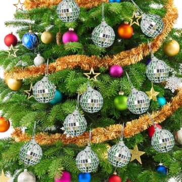 12 Pcs Christmas Disco Ball Hanging Ornaments, Glass Mirror Disco Ball Silver Mini Disco Ball Reflective Disco Ball Disco Party Supplies Christmas Tree Decorations 70s Theme Party (3cm/1.2 inch)
