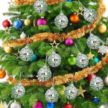 12 Pcs Christmas Disco Ball Hanging Ornaments, Glass Mirror Disco Ball Silver Mini Disco Ball Reflective Disco Ball Disco Party Supplies Christmas Tree Decorations 70s Theme Party (3cm/1.2 inch)