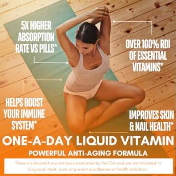 Mega Premium Liquid Multivitamin | Natural Immune Support Vitamin w/ 1333% Vitamin C, 200% D3, Zinc + 20 Vitamins, 70 Minerals, & 21 Amino Acids | Sugar Free | Orange Flavor | 98% Absorption | 32 Serv