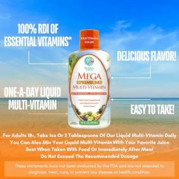 Mega Premium Liquid Multivitamin | Natural Immune Support Vitamin w/ 1333% Vitamin C, 200% D3, Zinc + 20 Vitamins, 70 Minerals, & 21 Amino Acids | Sugar Free | Orange Flavor | 98% Absorption | 32 Serv