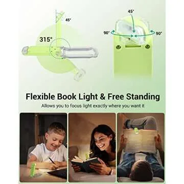 DEWENWILS USB Rechargeable Book Reading Light with Clip, LED Clip on Book Light for Reading at Night, Flexible Booklight for Kids, Warm White, Brightness Adjustable for Eye Protection (Green)