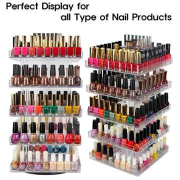 JACKCUBE DESIGN 5 Tier Clear Nail Polish 360 Rotating Display Rack Organizer Stand Makeup Cosmetics Storage Box Carousel Shelf with Acrylic Guard(5tier) – :MK387-5