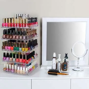 JACKCUBE DESIGN 5 Tier Clear Nail Polish 360 Rotating Display Rack Organizer Stand Makeup Cosmetics Storage Box Carousel Shelf with Acrylic Guard(5tier) – :MK387-5