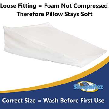 Sleepnitez Bed Wedge Pillow Case Cover, White Loose Fitting 100% Egyptian Cotton Wedge Pillowcase for Our 8" Wedge Pillow. Zip Closure for Easy Removal.