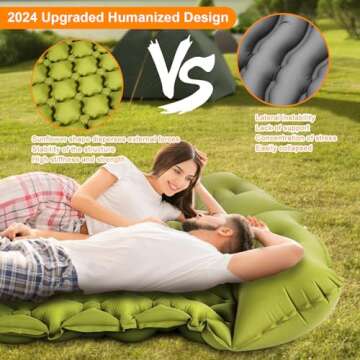 Double Sleeping Pad, Ultralight 4" Extra-Thick Self Inflating Sleeping Mat for 2 Person with Pillow ...