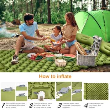 Double Sleeping Pad, Ultralight 4" Extra-Thick Self Inflating Sleeping Mat for 2 Person with Pillow Built-in Foot Pump Portable Camping Mat for Backpacking, Hiking, Traveling, Tent, Camping