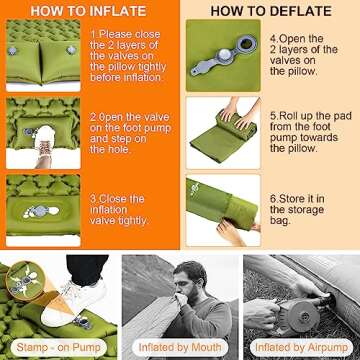 Double Sleeping Pad, Ultralight 4" Extra-Thick Self Inflating Sleeping Mat for 2 Person with Pillow Built-in Foot Pump Portable Camping Mat for Backpacking, Hiking, Traveling, Tent, Camping
