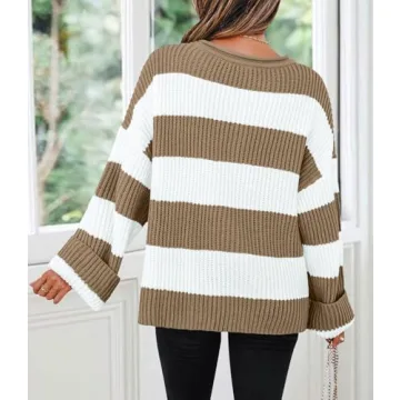 ZESICA Women's Cozy Striped Oversized Pullover Sweater