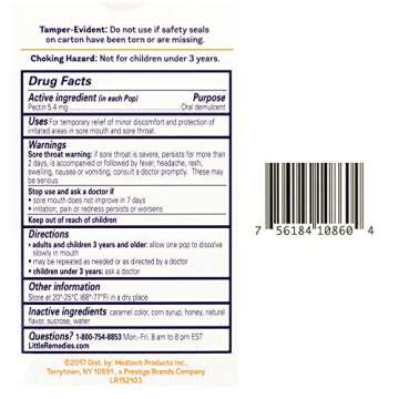 Little Remedies Sore Throat Pops, Made With Real Honey, 10 Count(Pack of 1)