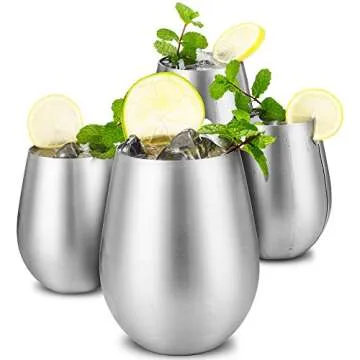 ELIXIR GLASSWARE Stemless Wine Glasses Set of 4-18 oz - Unbreakable Wine Glasses - Stemless Wine Glass Set, Stainless Steel Wine Glass, Outdoor Wine Glasses Unbreakable, Camping Wine Glasses