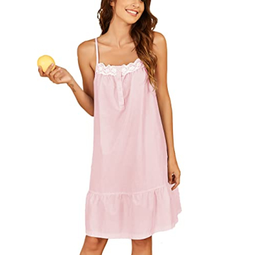 Ekouaer Women's 100% Cotton Lace Nightgown - Sleeveless Victorian Sleep Dress