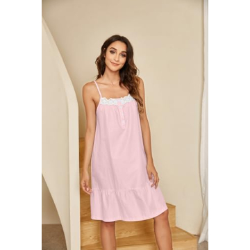 Ekouaer Cotton Lace Nightgown for Comfortable Sleep