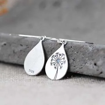 LOVECOM Dandelion Drop Earrings in Sterling Silver for Women