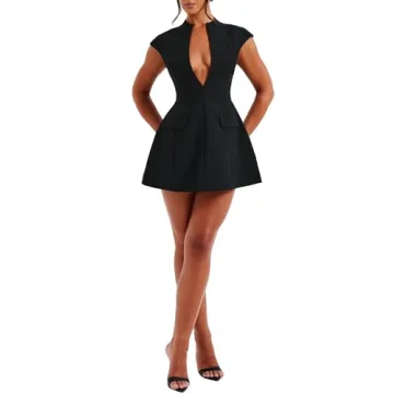 LuFeng Women's Cap Sleeve Deep V Neck Mini Dress