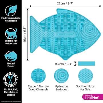 LickiMat Casper, Fish-Shaped Cat Slow Feeders Lick Mat, Boredom Anxiety Reducer; Perfect for Food, T...