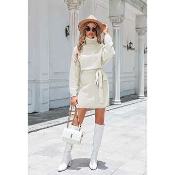 Pink Queen Women's 2024 Turtleneck Knit Mini Dress