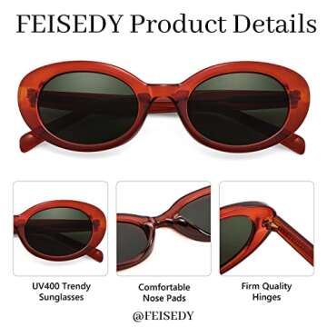 FEISEDY Sunglasses Womens, Retro Oval Cateye Sun Glasses Men, Small 90s Style B4128