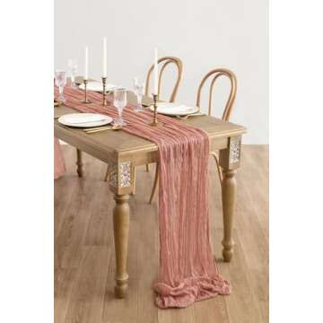 Ling's Moment 10Ft x 35" Wide Gauze Semi-Sheer Canyon Sunset Cheesecloth Table Runner Fall Tablecloth for Wedding Party Bridal Shower Boho Table Decor Terracotta Canyon Sunset…