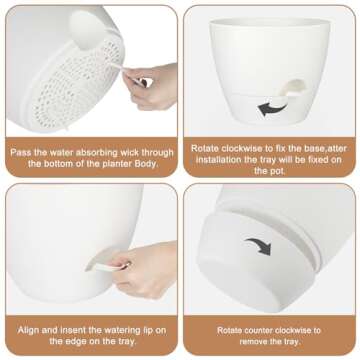 QRRICA Plant Pots 10/9/8/7.5/7 Inch Self Watering Pots, Set of 5 Plastic Planters with Drainage Hole...