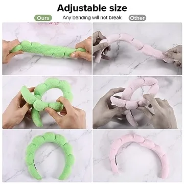 Ztomine 2 Count Hairband, Set of 2 - Thick, Soft, Plush, Absorbent Terry Cloth Spa Headbands for Washing Face or Facial - Puffy Makeup Headbands for Face Washing, Mask, Skin Treatment