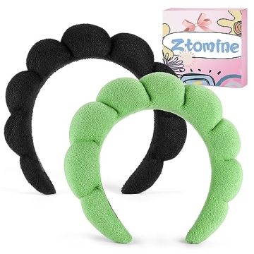 Ztomine 2 Count Hairband, Set of 2 - Thick, Soft, Plush, Absorbent Terry Cloth Spa Headbands for Washing Face or Facial - Puffy Makeup Headbands for Face Washing, Mask, Skin Treatment