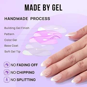 BTArtbox Press On Nails Short - French Tip Press On Nails, Almond Fake Nails White with Nail Glue, Fit Perfectly & Natural Reusable Stick On Nails in 15 Sizes Glue On Nails Kit, White French