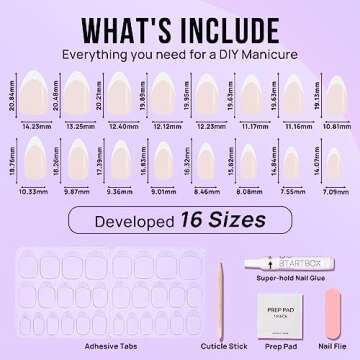 BTArtbox Press On Nails Short - French Tip Press On Nails, Almond Fake Nails White with Nail Glue, Fit Perfectly & Natural Reusable Stick On Nails in 15 Sizes Glue On Nails Kit, White French